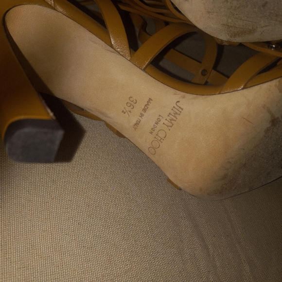 Jimmy Choo Caramel Leather Gold Stud Gladiator Caged Shoes 36.5 6.5 - Picture 6 of 6